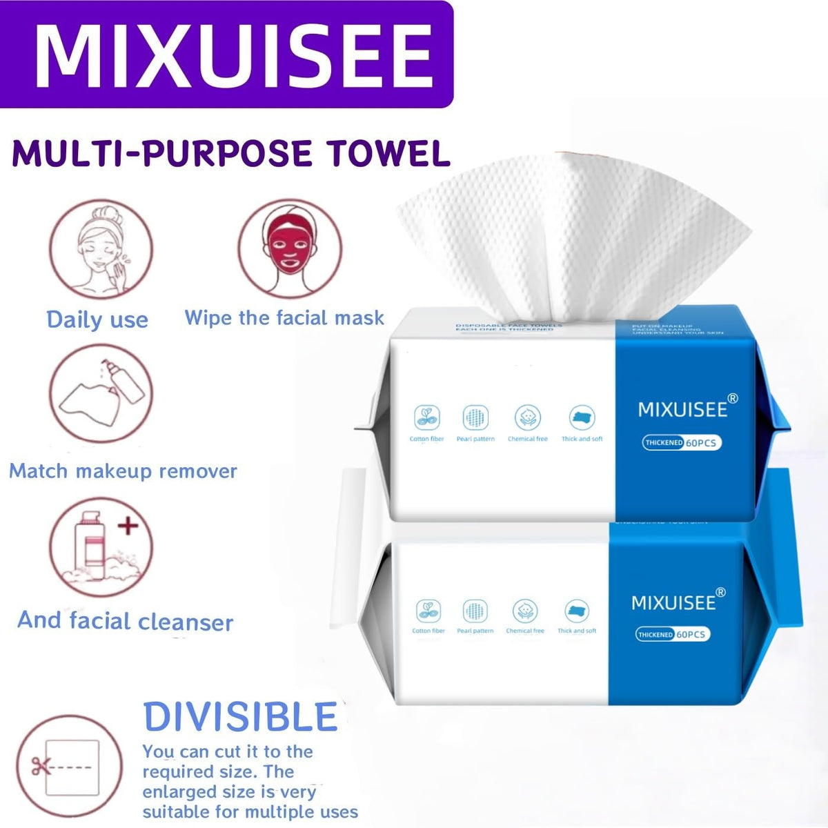 MIXUISEE Toallas Faciales Desechables. Toallas Faciales Gruesas Y Suaves. Paños Faciales 100% Algodón. Toallas Faciales de 130% de Grosor. Desmaquillan Y Limpian. Aptas para Pieles Sensibles.(360 Unid
