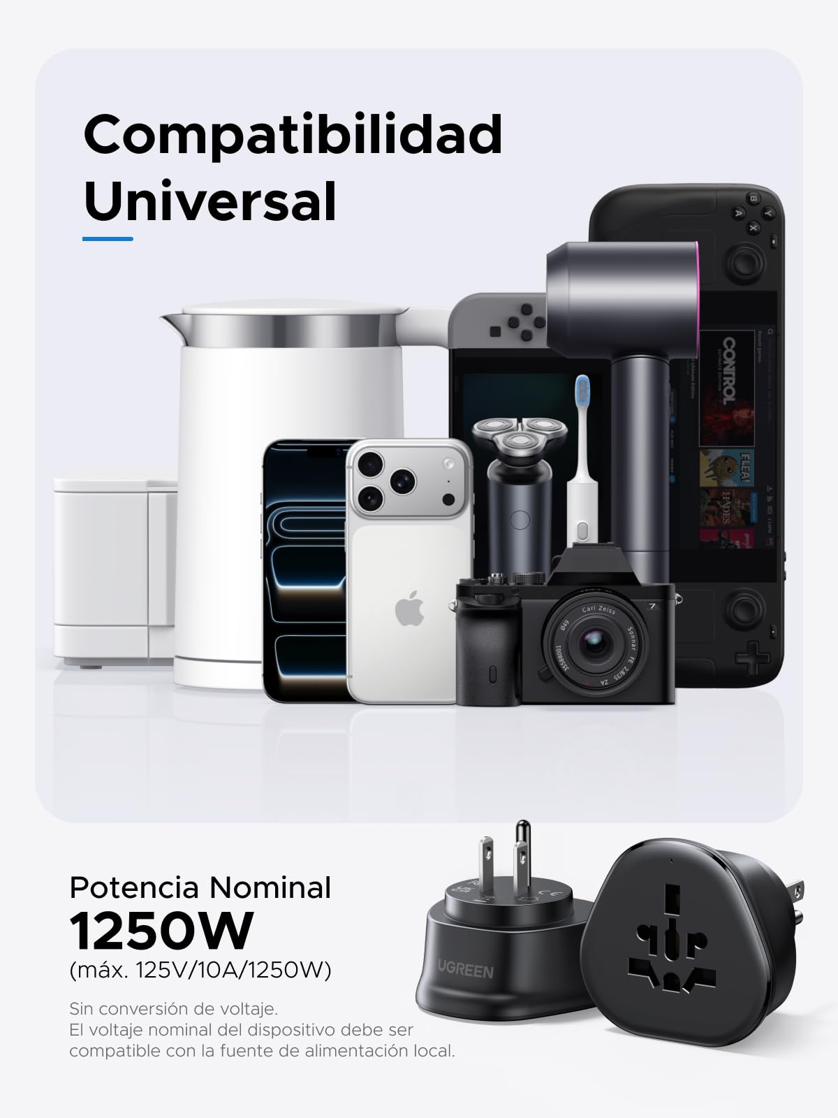 Adaptador de Viaje Internacional UGREEN US Blanco Paquete de 2