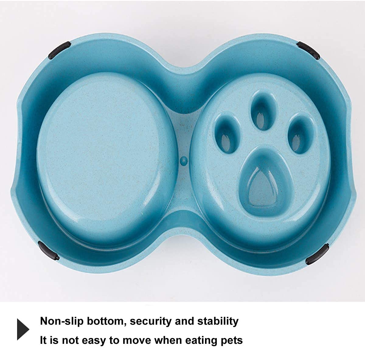 FUXINGONE Comedero para Perros y Gato, Platos para Mascota de Acero Inoxidable con tapete Antideslizante, Tazones Dobles para Agua y Comida, para Perros y Gatos (Azul)
