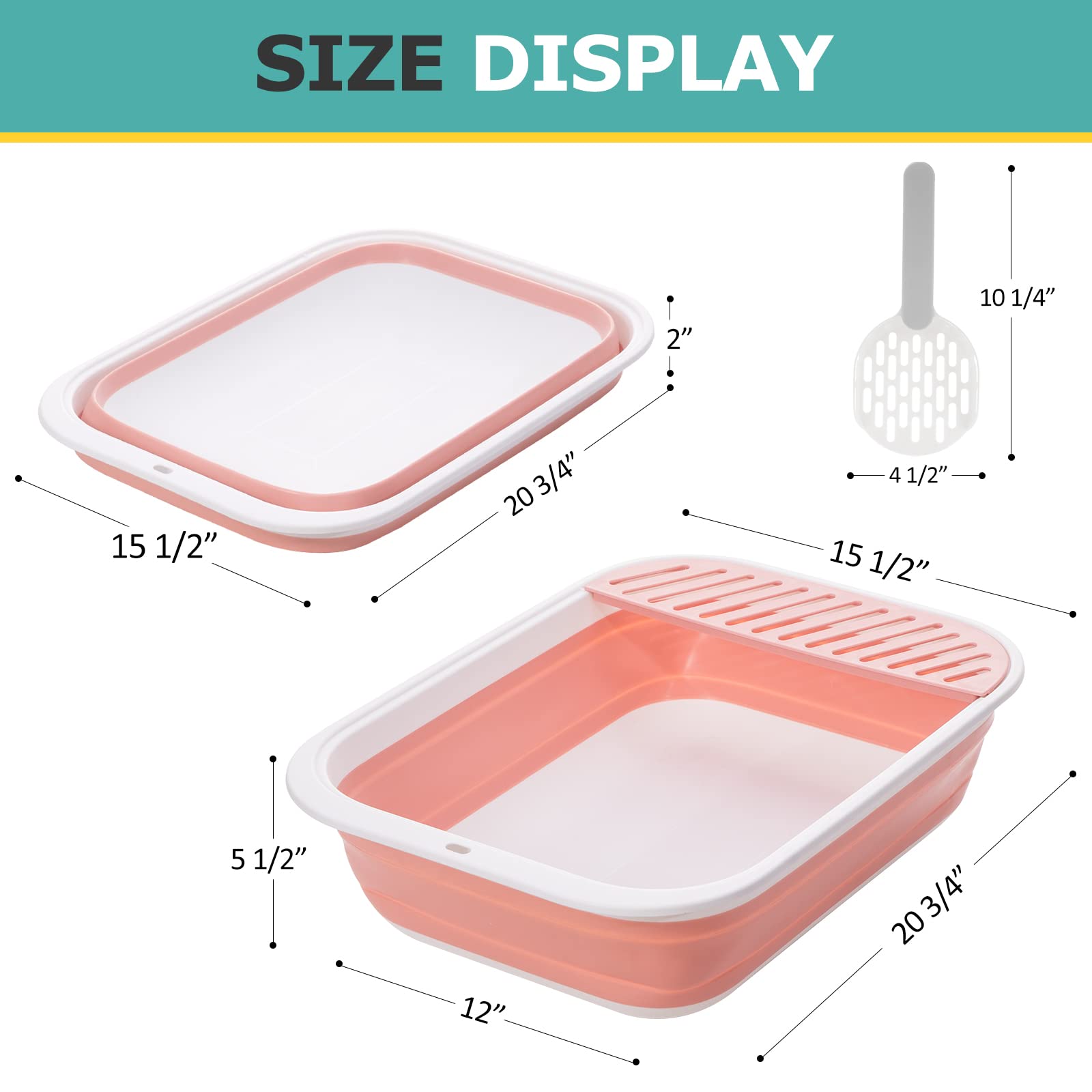 Caja de Arena Plegable TomteNisse Grande Ajustable Antisalpicaduras sin Olor para Gatos