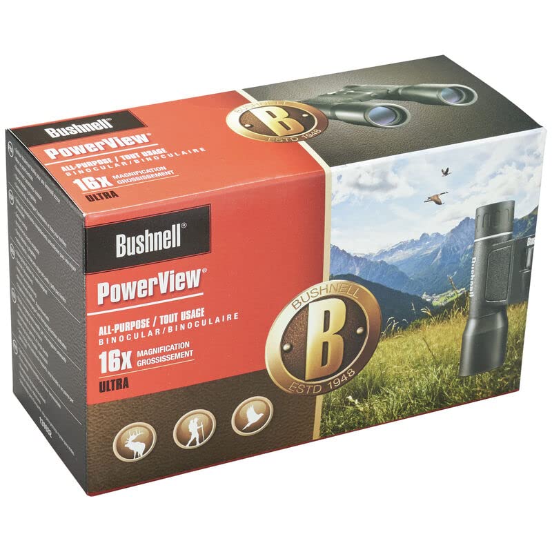 Bushnell | Binoculares Powerview Prisma Roof | 16x32 mm | Binocular Resistentes al Polvo y Salpicaduras | Negro