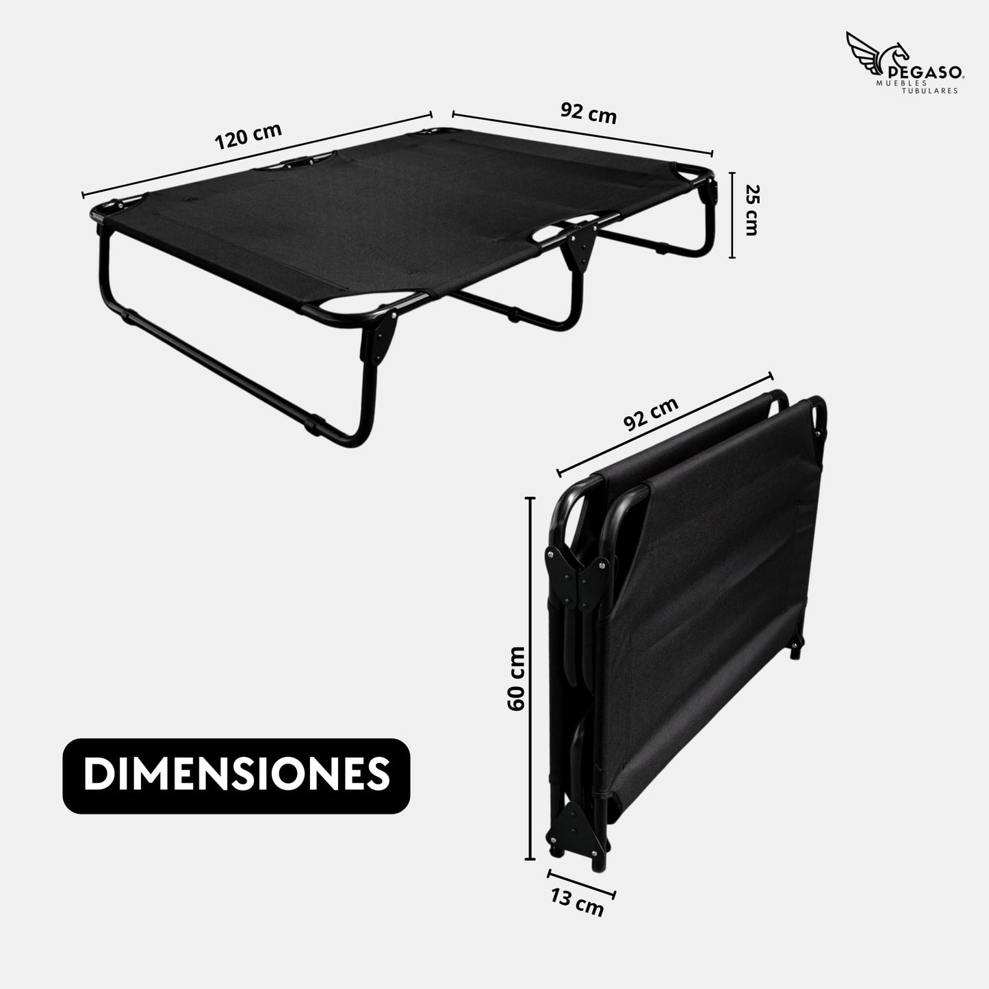 Cama Elevada para Perro PEGASO Negra tamaño Extra Grande Transpirable y Lavable