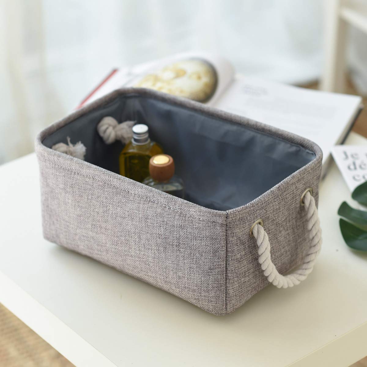 TheWarmHome Cesta de almacenamiento plegable con asa de cuerda de algodón resistente, plegable, funciona como almacenamiento de bebé, almacenamiento de juguetes, cestas de guardería, gris, 3Pack-13