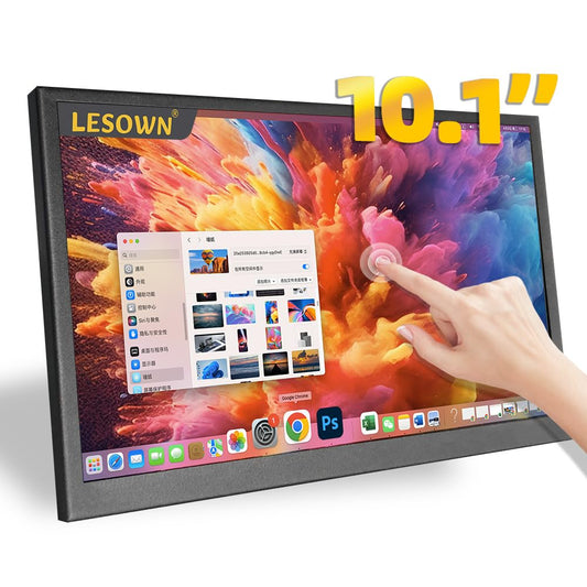 LESOWN - Monitor de visualización táctil de 10 pulgadas, pequeña visualización portátil HDMI de 1024 x 600 IPS, visualización secundaria de 10.1 pulgadas, mini monitores para Windows Mac, portátil y