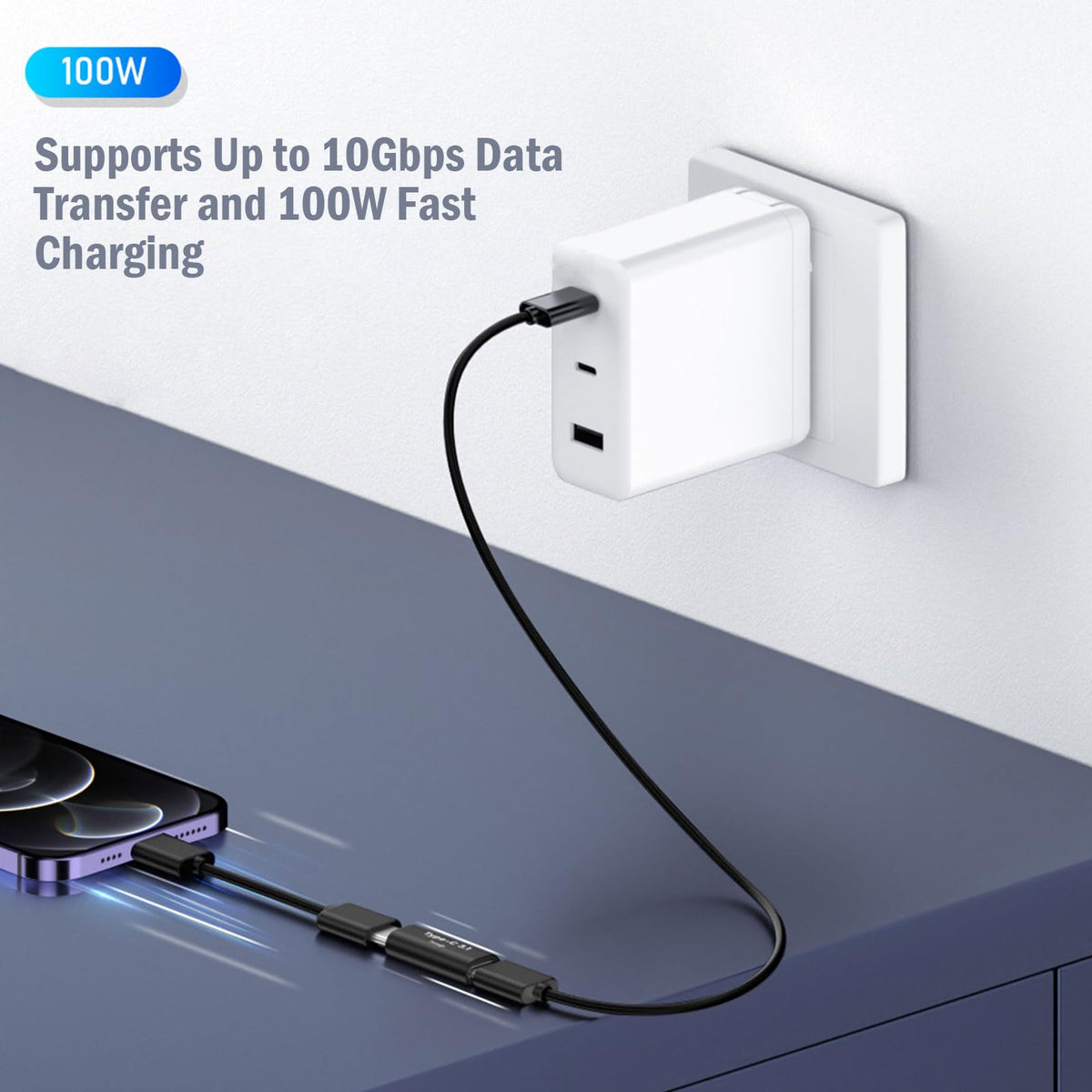 Adaptadores USB C Hembra a Hembra Pastall Paquete de 5 Compatibles con Thunderbolt 4 3 para Transferencia de Datos y Carga Rápida