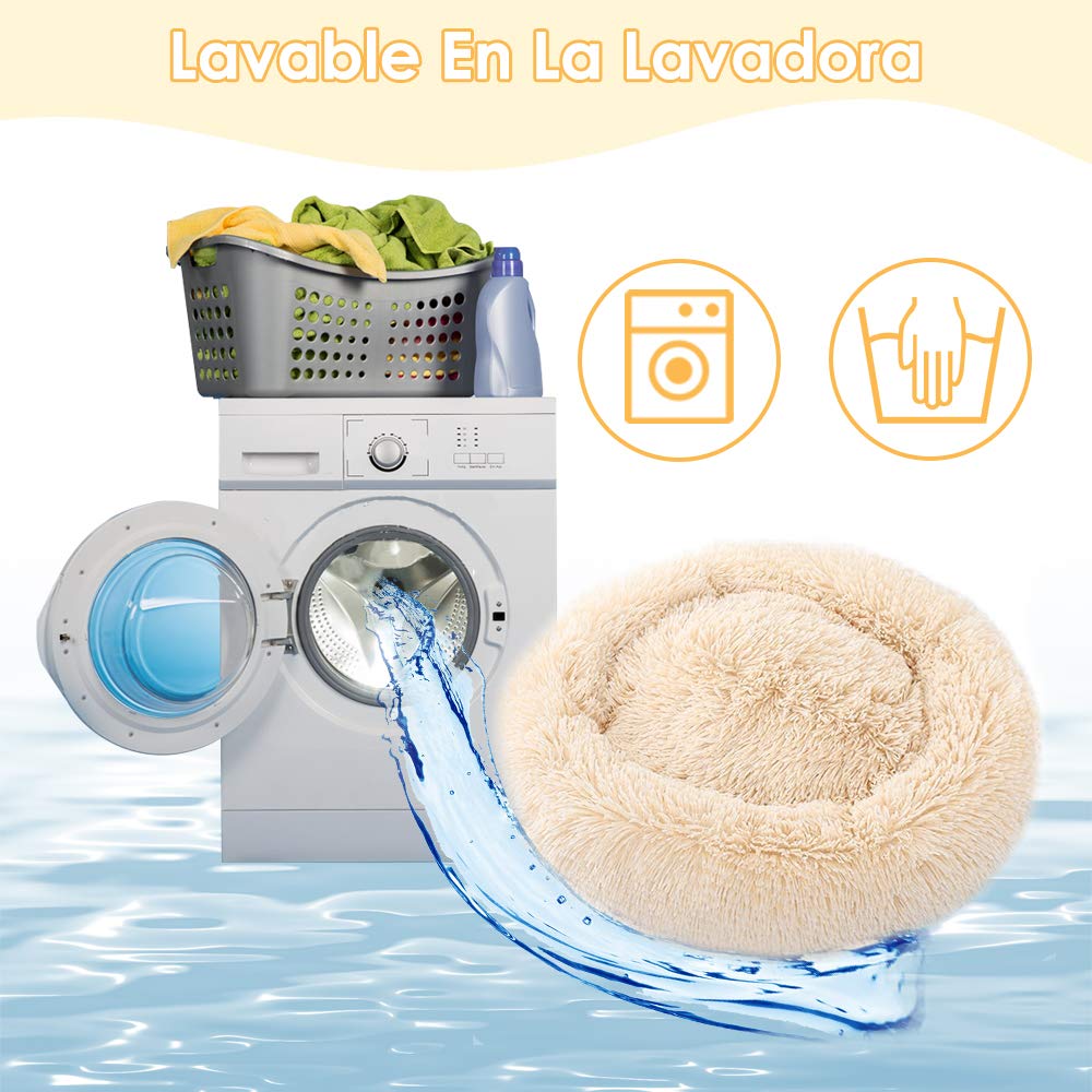 Cama de Mascotas SlowTon Beige Súper Suave y Antideslizante para Gato y Perro Pequeño Mediano