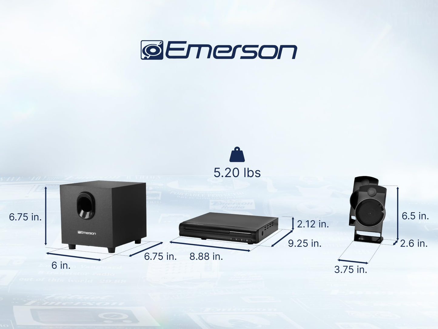 Reproductor de DVD Emerson 2.1 Canales con Sonido Envolvente y Subwoofer