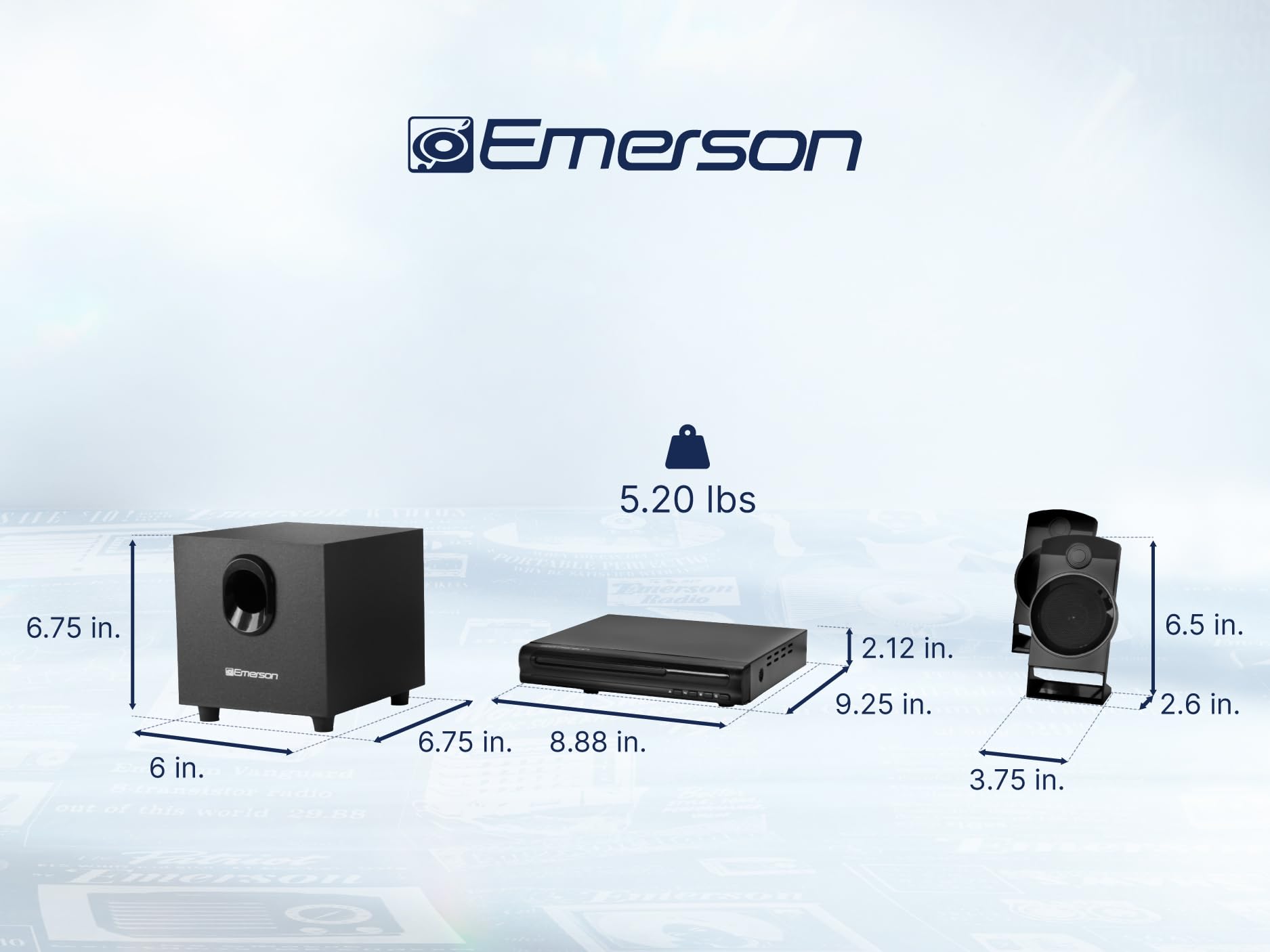 Reproductor de DVD Emerson 2.1 Canales con Sonido Envolvente y Subwoofer