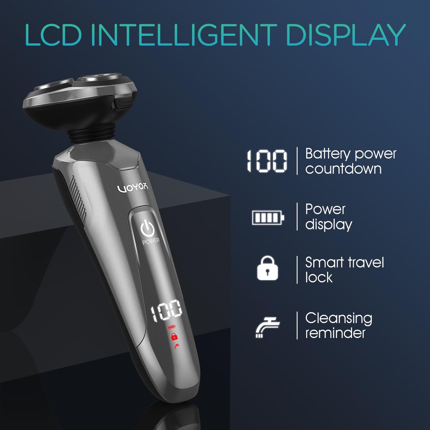 VOYOR - Maquinilla de afeitar eléctrica recargable para hombre, rotatoria 3D para hombre, máquina de afeitar 4 en 1, kit de afeitado para nariz, pantalla LCD húmeda y seca y bloqueo de viaje, TX410
