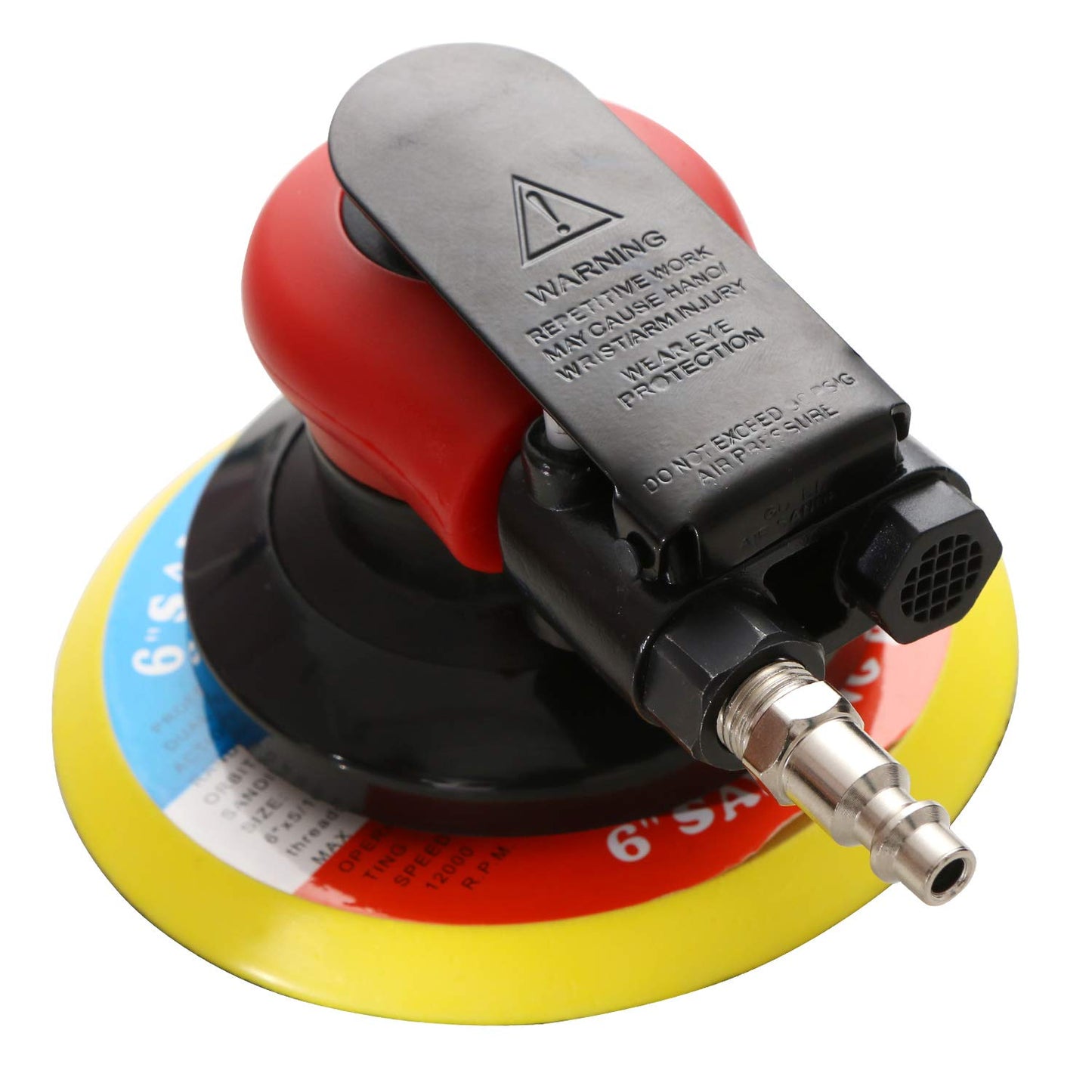 Lijadora de palma orbital de aire profesional de 6 pulgadas con 1 placa de respaldo de 15 cm, lijadora neumática de doble acción resistente