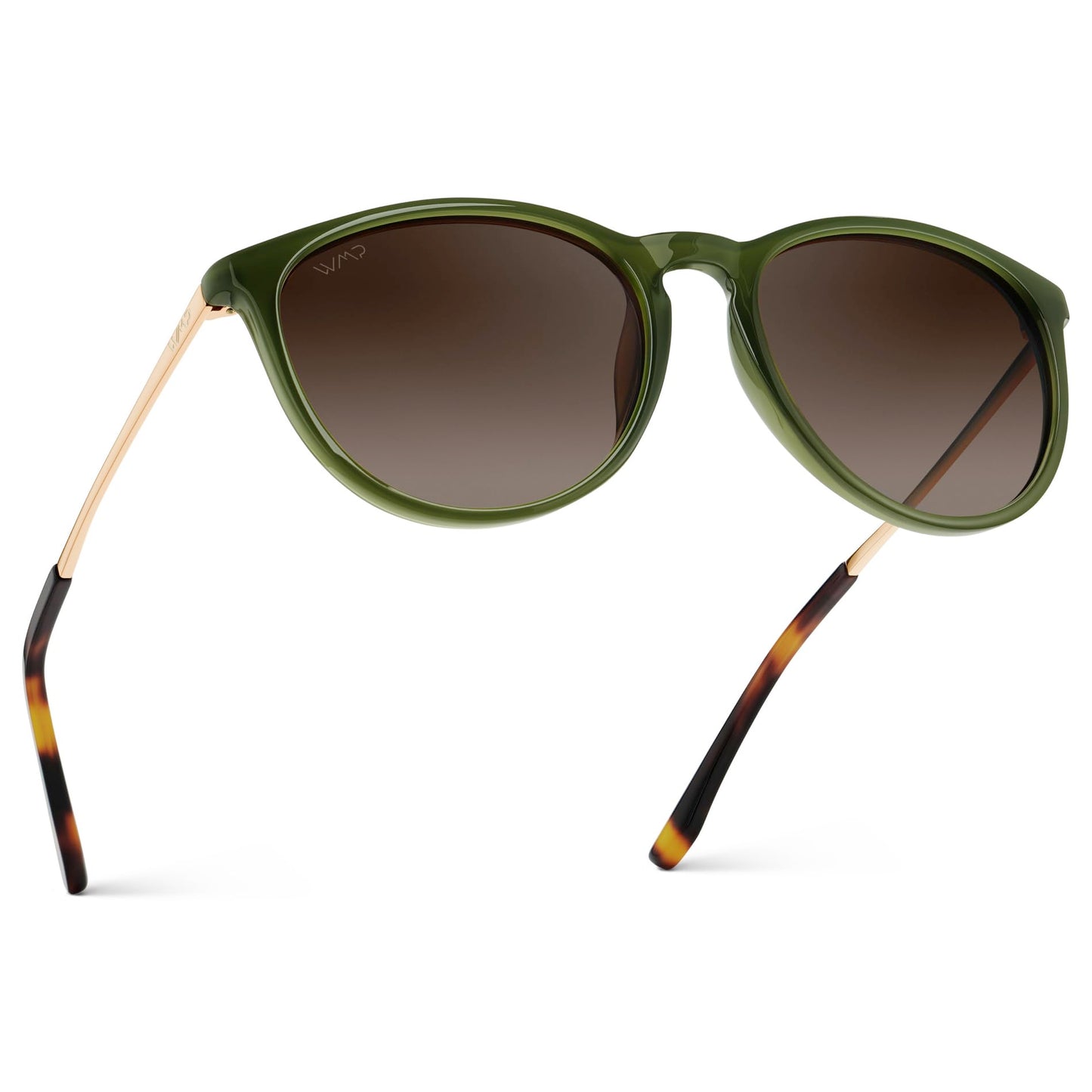 WearMe Pro Gafas de sol redondas para mujer con protección UV polarizada, estilo retro de diseño moderno (lentes degradadas verde oliva/marrón).