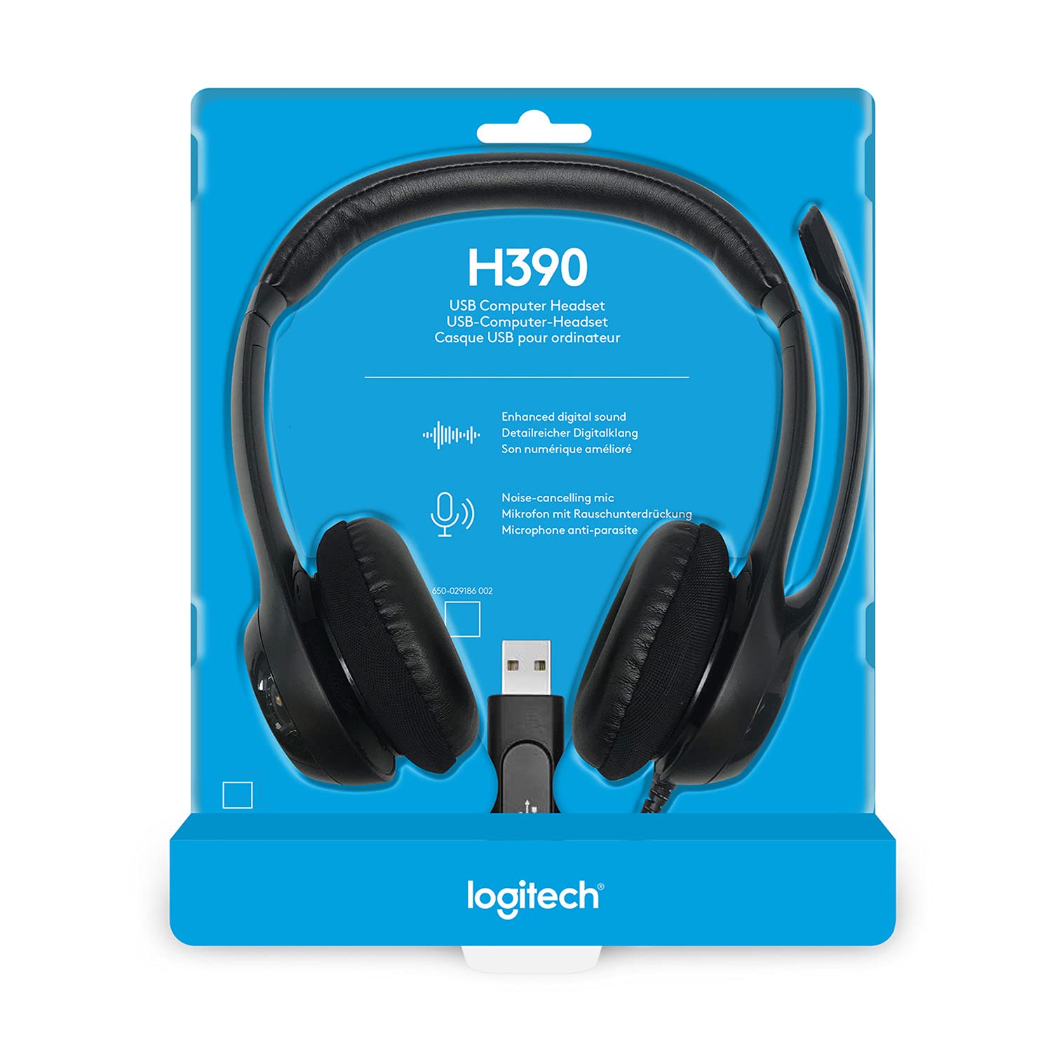 Logitech H390 Diadema con Cable, Sonido Estéreo y Micrófono USB con Supresión de Ruido, Controles Integrados en el Cable, PC/Mac/Laptop/Chromebook - Negro