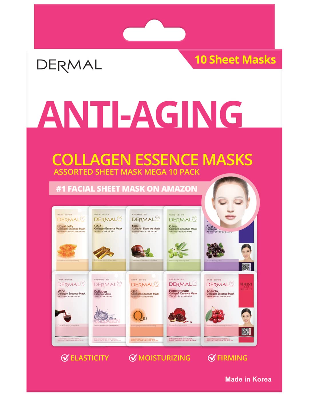 DERMAL 10 Mascarillas Faciales Relax con Colágeno para Piel Sensible