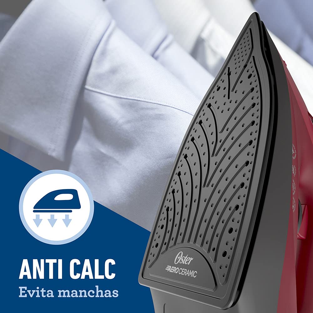 Plancha de Vapor Oster roja con Suela de Cerámica y Máxima Distribución del Vapor