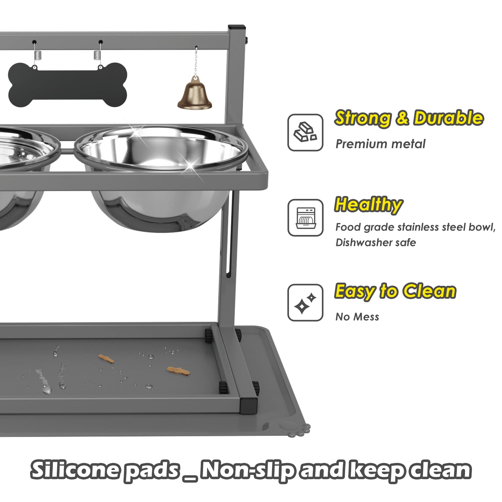 Soporte de Tazón SHAINFUN con Cuencos de Acero Inoxidable 1700 ml y Comedero Ajustable y Elevado para Perros