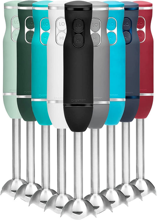 Chefman - Batidora de mano de inmersión, eléctrica, potente, cuchillas de acero inoxidable, para triturar hielo, control de 2 velocidades, para purés, batidos, malteadas, salsas, sopas, color negro