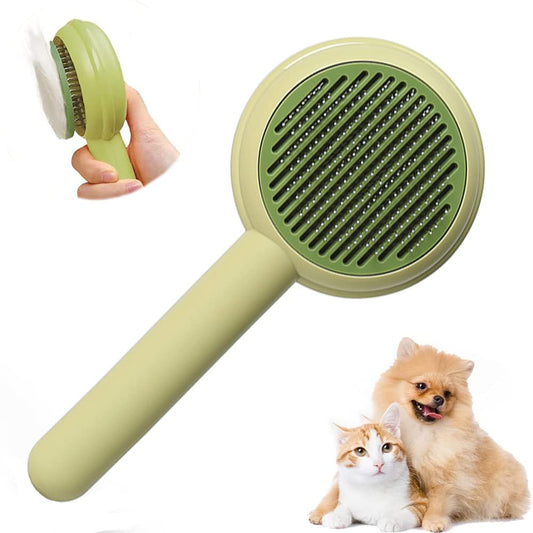 Bauihr Cepillo para Perro y Gato, Autolimpiante Cepillos de Aseo para Mascotas, Cepillo para Gato Quita Pelo con Flexible de Acero Inoxidable y Puntos de Goma para Depilación, Masaje y Peinado de Mascotas