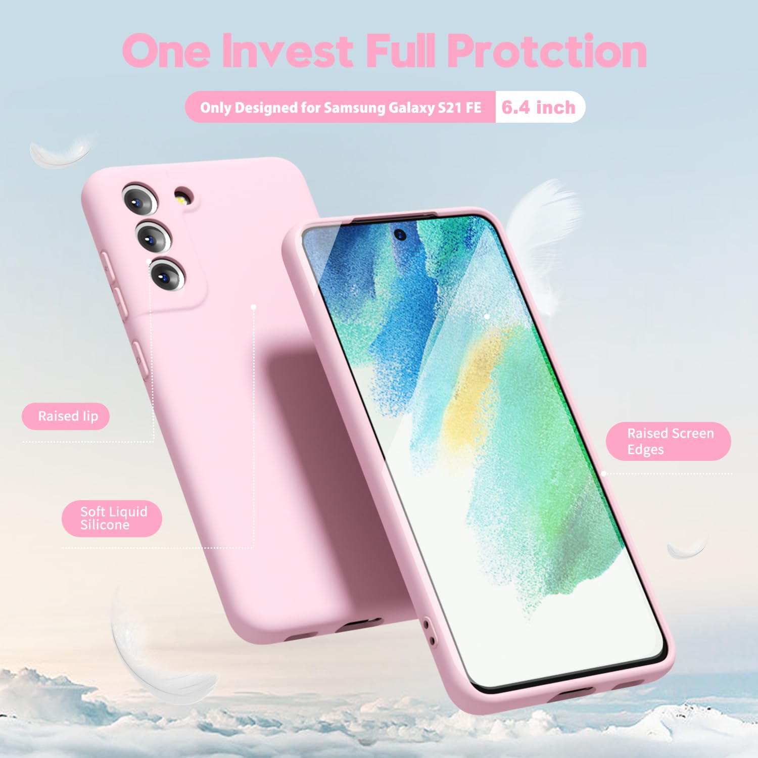 oakxco - Funda de silicona líquida para Samsung Galaxy S21 FE 5G, bonita funda delgada de goma suave TPU lisa para mujeres y niñas, estética, mate sólido protector y a prueba de golpes, rosa claro