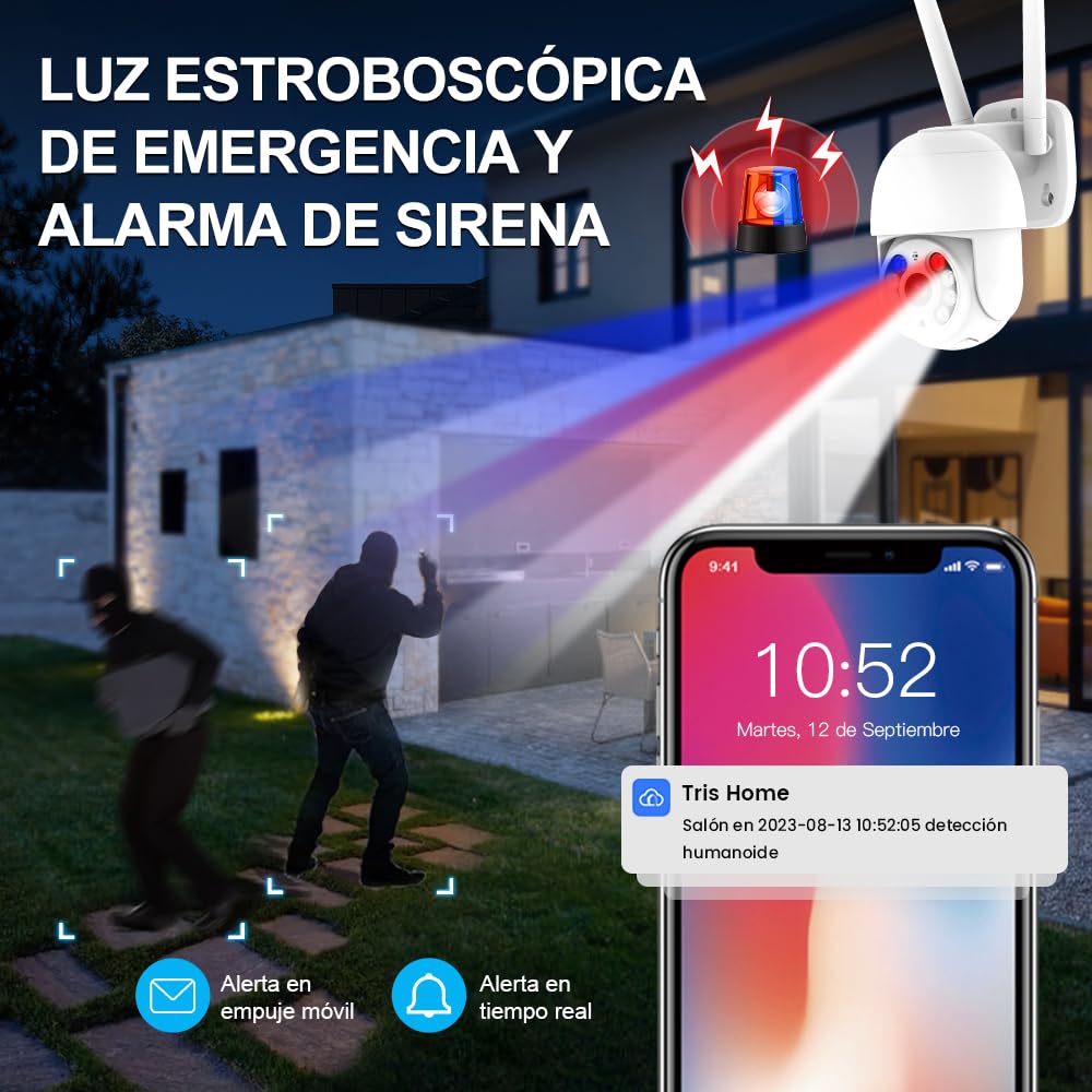Cámara de Seguridad EASYTAO WiFi 2K 3MP con Alerta y Pan&Tilt 360 Grados Exterior Visión Nocturna Audio Bidireccional Detección de Movimiento Compatible Alexa