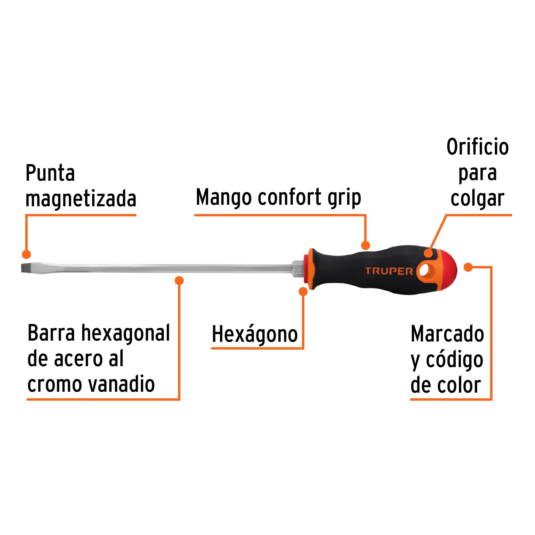 Desarmador Truper Azul Mango Comfort Grip 1/4 x 8 Pulgadas