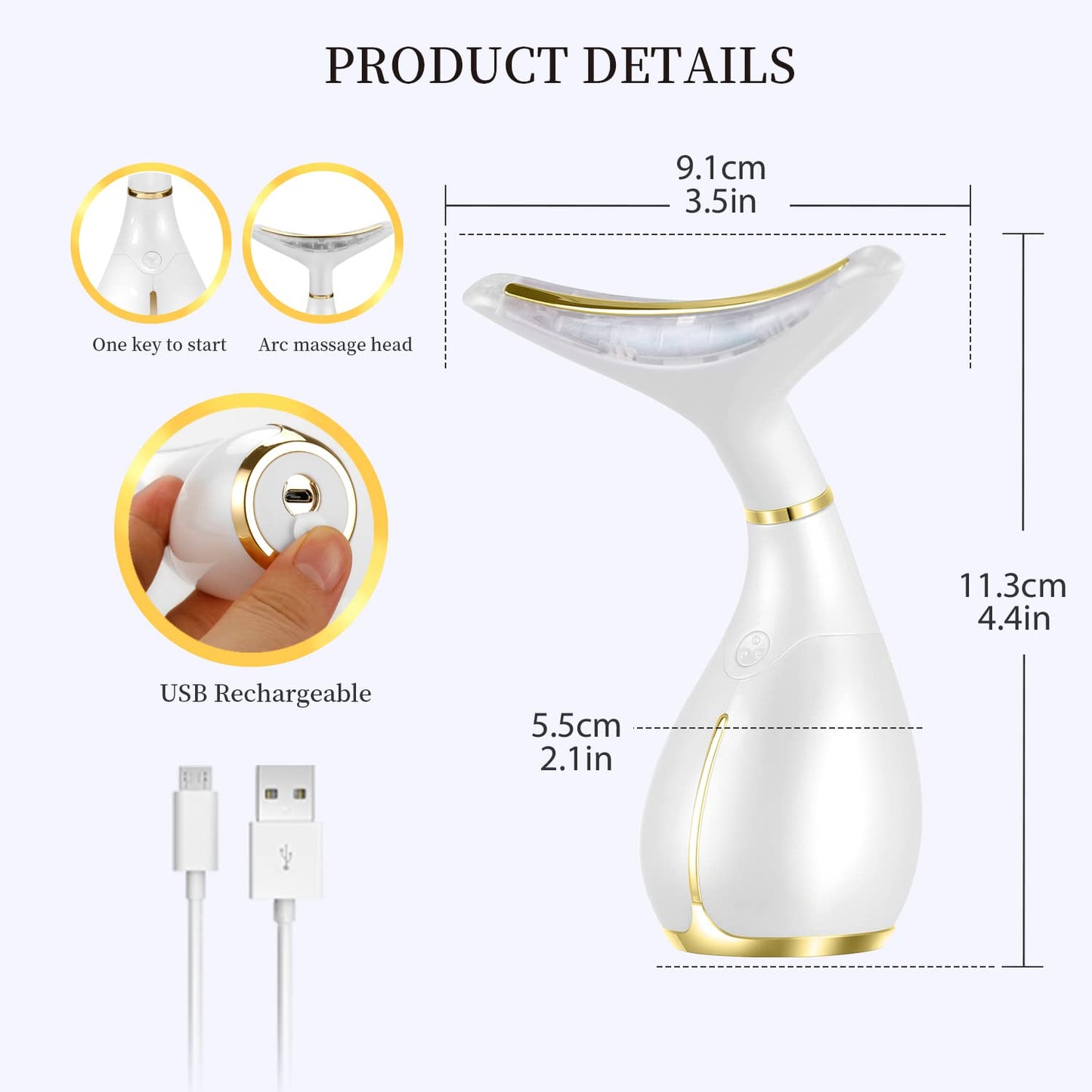 Ms.W Masajeador de belleza 3 en 1 para cara y cuello, masajeador facial vibrante con calor, vibración y LED. Masajeador facial eléctrico para mejorar la piel, suave, firme