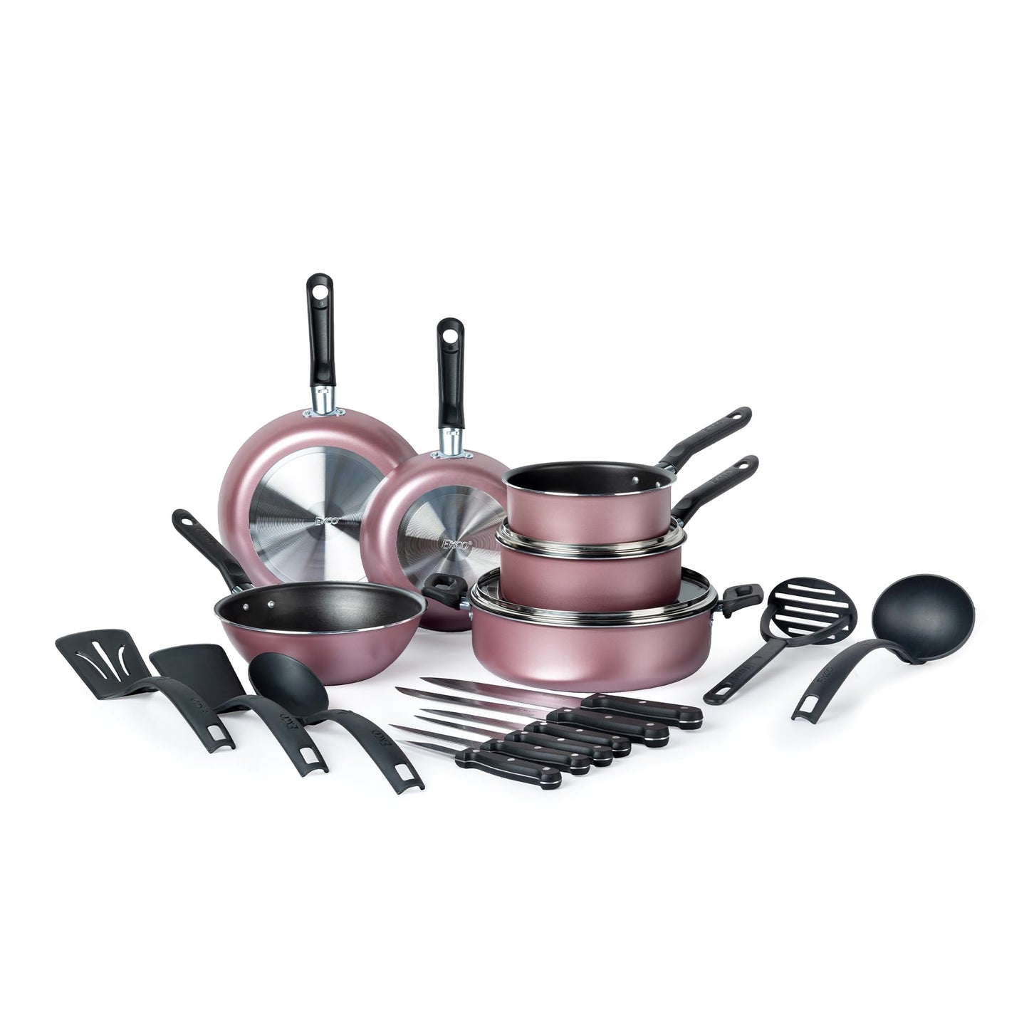 Batería de Cocina Ekco Rosa Antiadherente Serum 19 Piezas de Aluminio