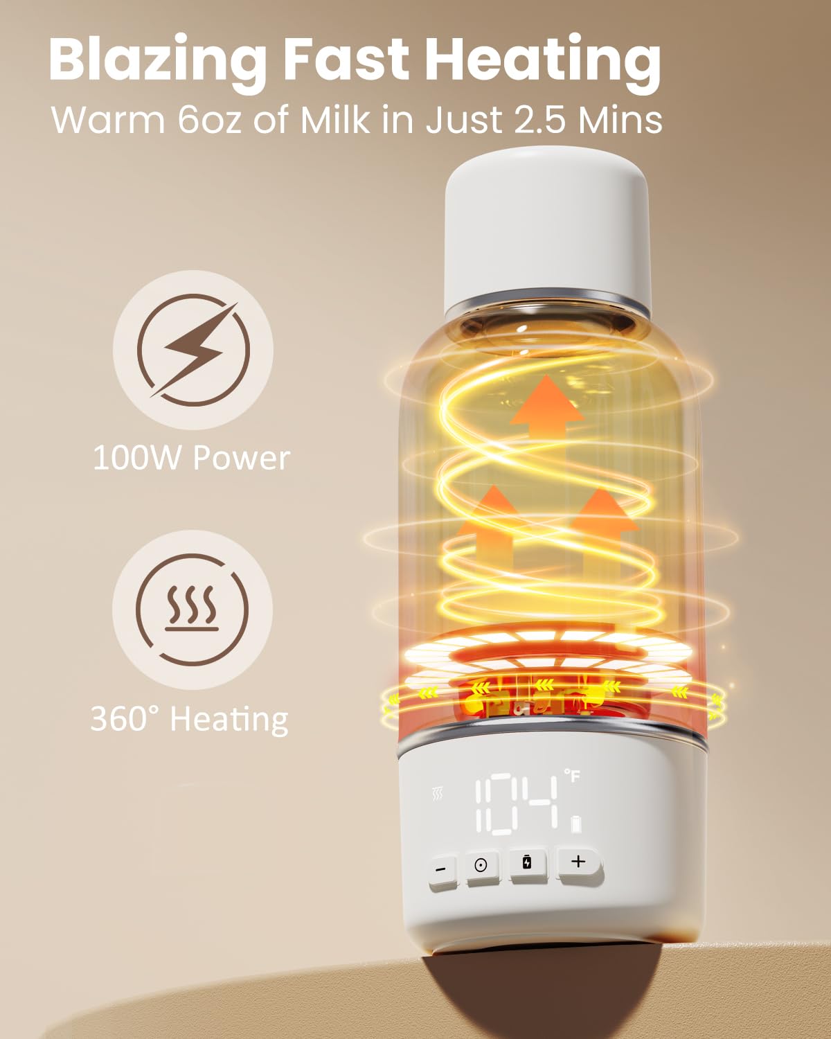 Juissiart Calentador De Biberones Portátil Para Viajes, Calentamiento Rápido De 2,5 Min Para Leche Materna Y Fórmula, Batería De Larga Duración De 10400 Mah, Gran Capacidad De 17 Oz, Carga Rápida.