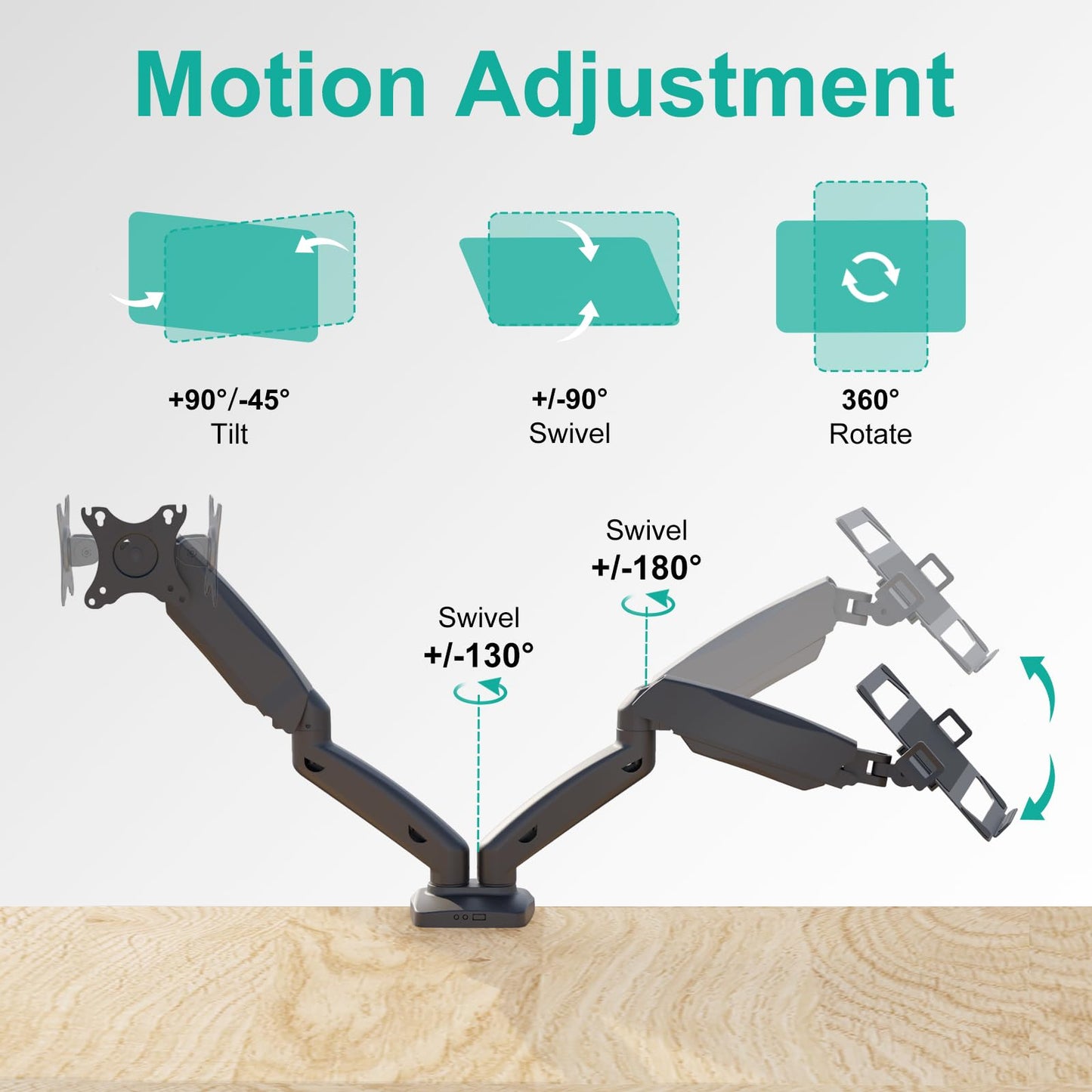 Soporte para Monitor y Laptop WALI Negro con Brazo de Resorte de Gas hasta 9 kg