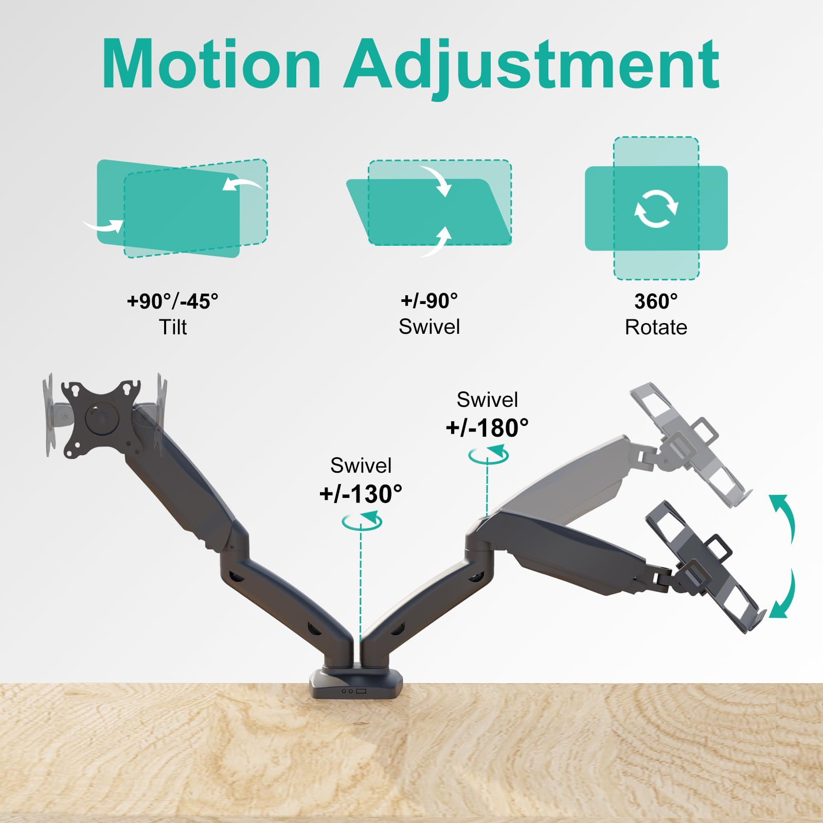 Soporte para Monitor y Laptop WALI Negro con Brazo de Resorte de Gas hasta 9 kg