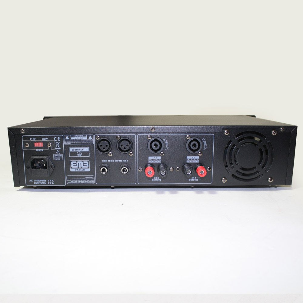 Amplificador de Potencia EMB Pro PA2400 Negro Profesional para Montaje en Rack de 1200 Vatios
