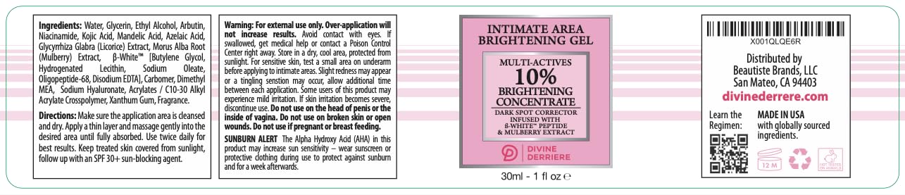 Divine Derriere Intimate Skin Lightening Gel for Body, Face, Bikini and Sensitive Areas - Skin Whitening Cream Contains Mulberry Extract, Arbutin, B-White Peptide 30ml / 1 oz.