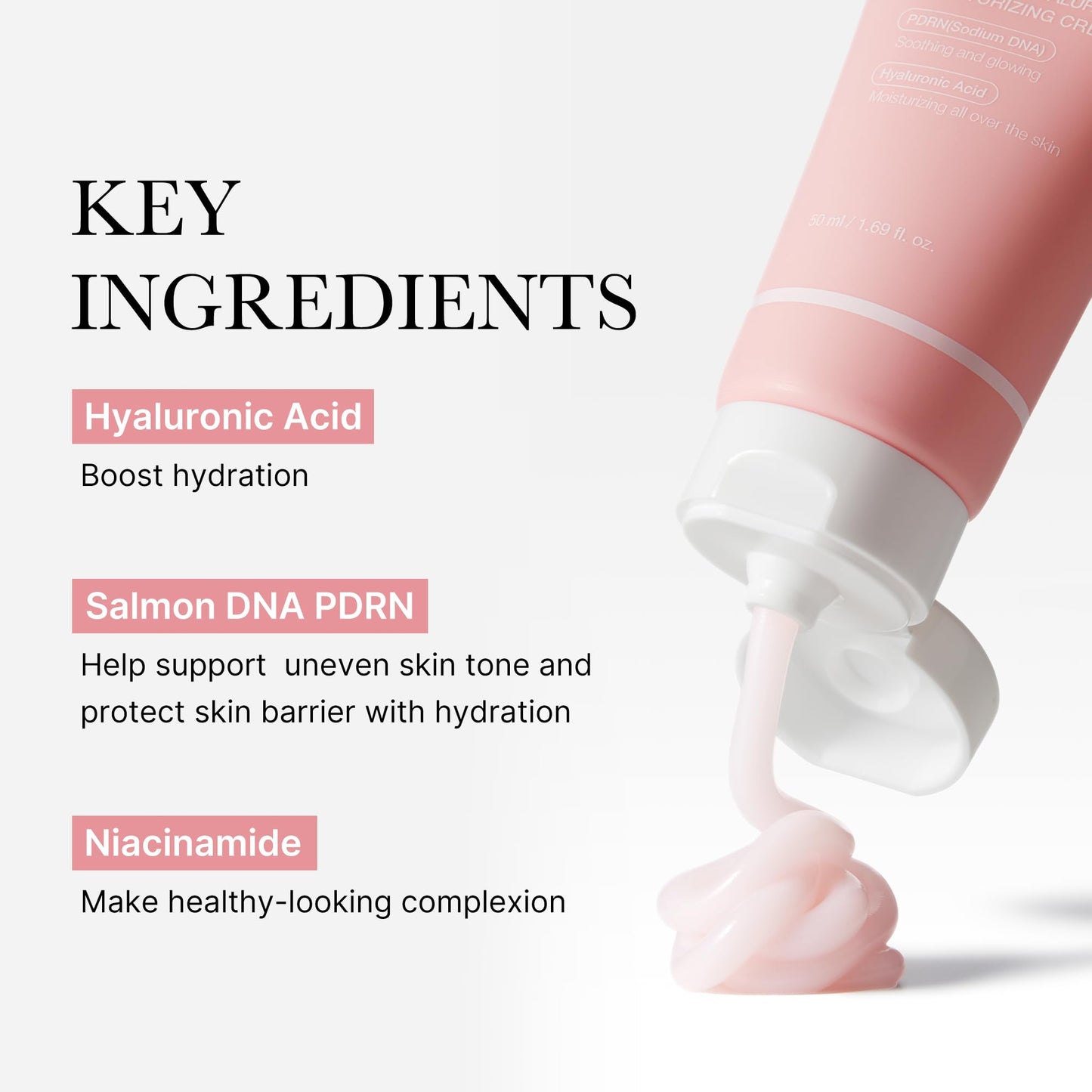 Medicube Salmon DNA PDRN Crema hidratante hialurónica rosa, crema calmante rosa, ácido hialurónico, niacinamida, hidratante y reafirmante, tono de piel desigual, cuidado de los poros, cuidado de la