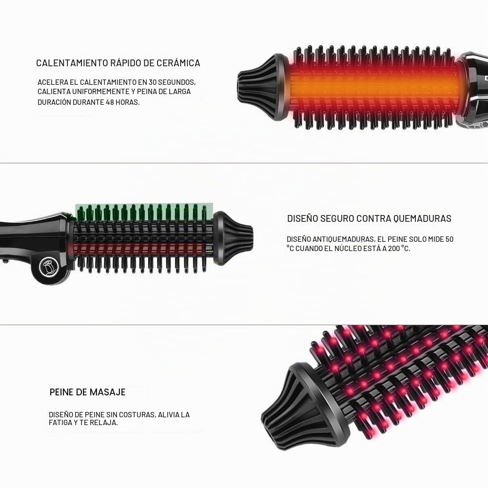 Cepillo Rizador de Pelo Eléctrico con Tecnología Iónica para Cabello Sedoso y Estilo Duradero