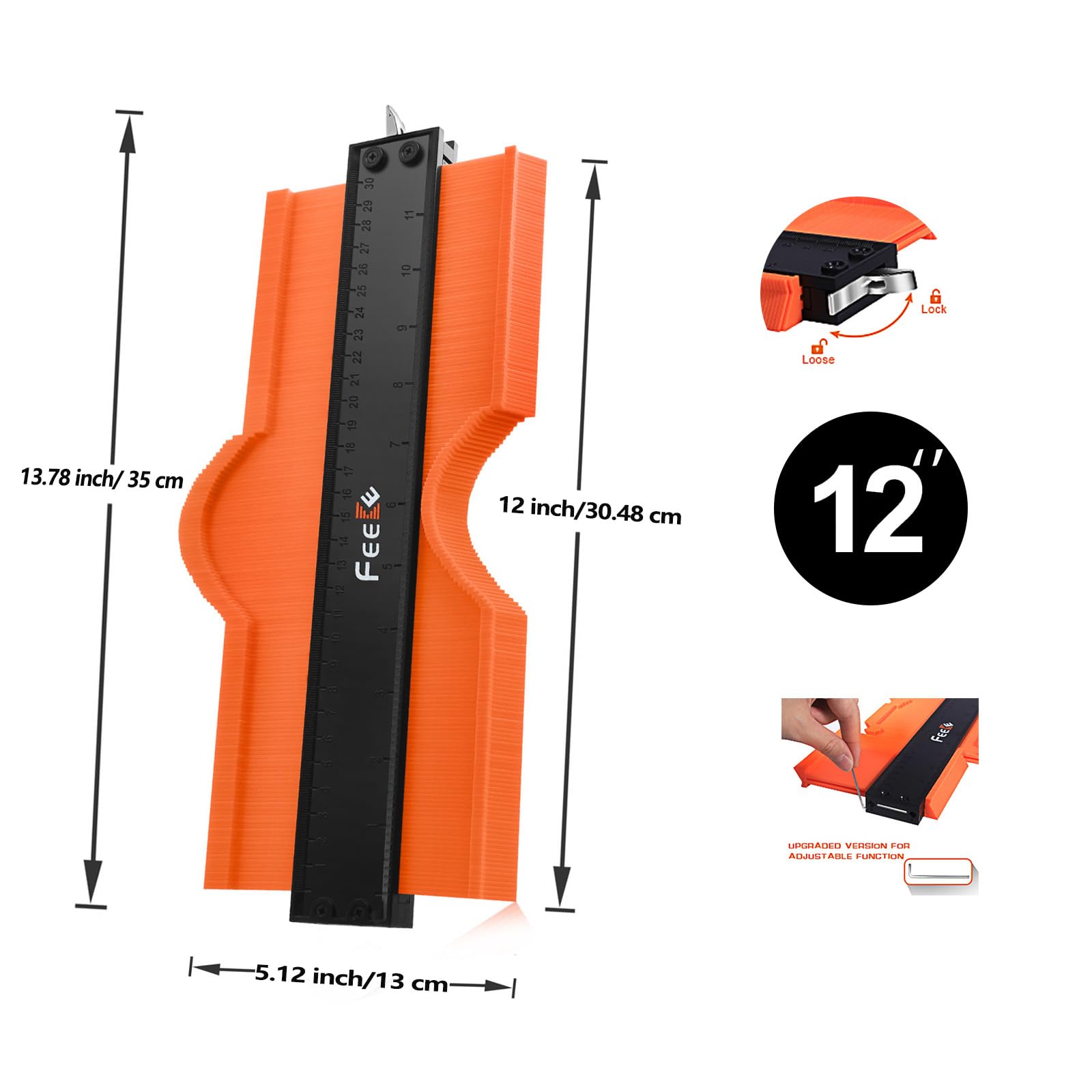 Medidor de Contorno con Herramienta de Perfil de Bloqueo 12 Pulgadas para Hombre