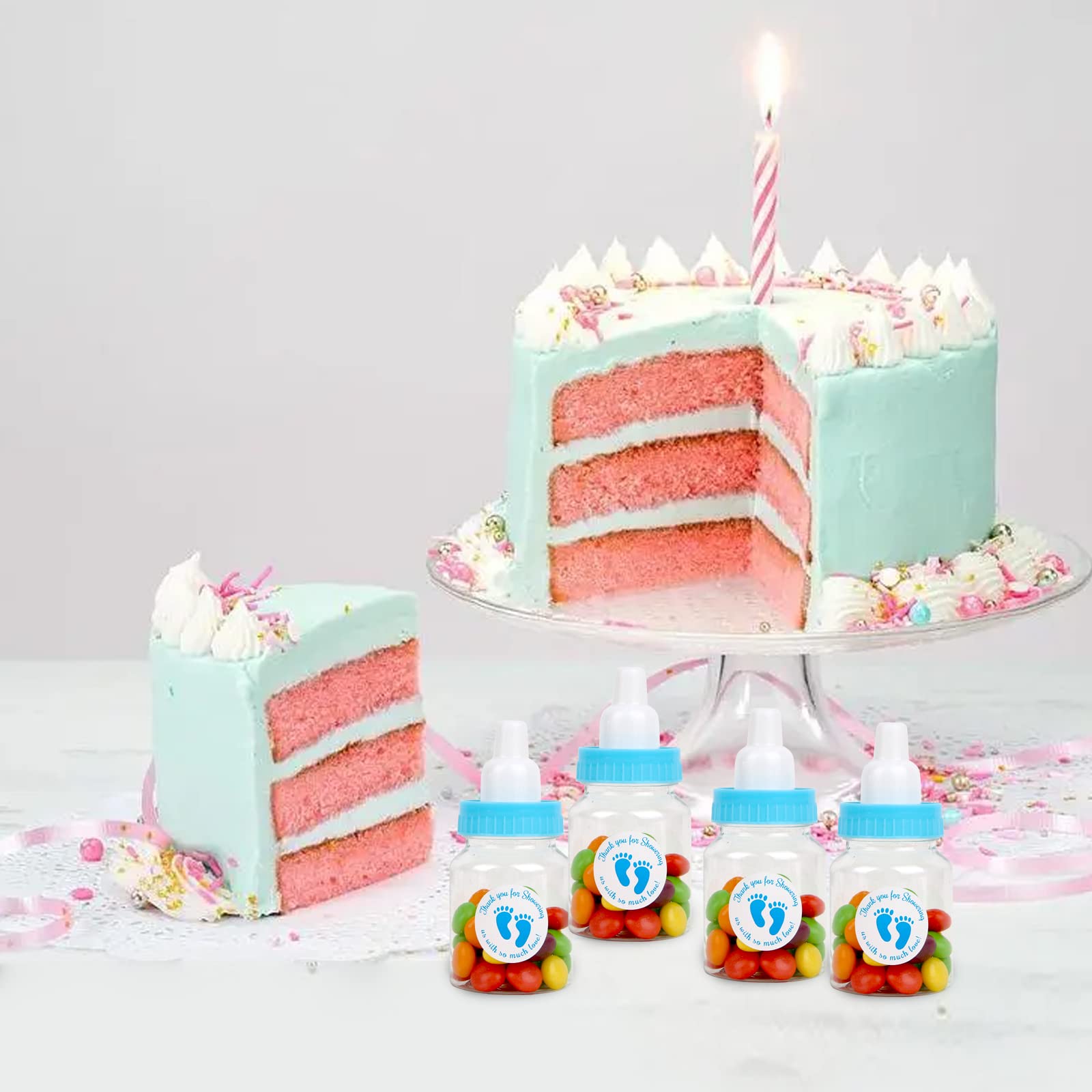72 piezas de mini botellas de leche para baby shower, color blanco, mini biberones de plástico baratos para baby shower, recuerdos de fiesta, decoración de juegos de fiesta de baby boy shower (azul)