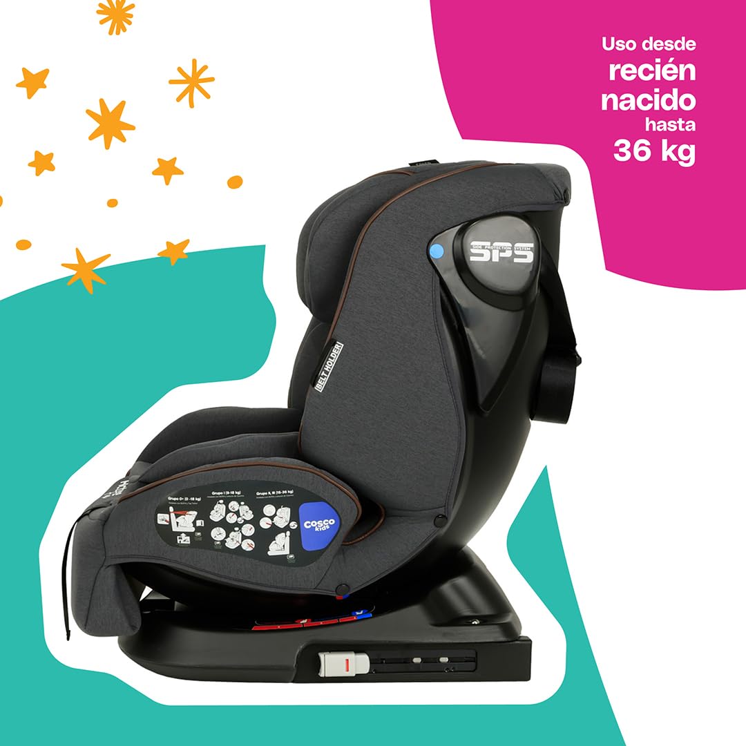Autoasiento Convertible Cosco Kids Active Fix Rotación 360 Negro para Bebés y Niños hasta 36 kg