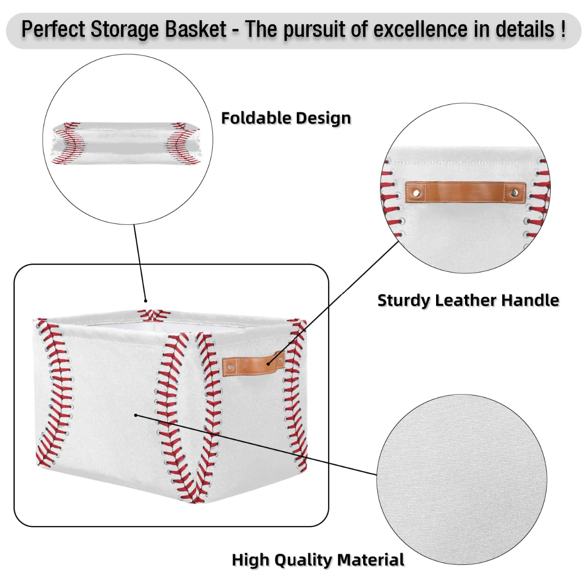 Seulife - Cesta de almacenamiento plegable con patrón abstracto de béisbol, organizador grande, plegable, cubos de almacenamiento de juguetes con asas para cuarto de baño, guardería, guardería, armario, 1 paquete