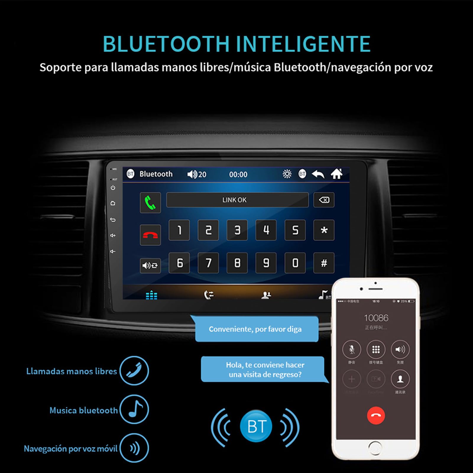 FINYQBET Autoestéreo para Carro de Pantalla 1 DIN de 10 Pulgadas con CarPlay, Android Auto, Sistema Android, WiFi, GPS, Bluetooth, Mirror Link y Cámara de Visión Trasera