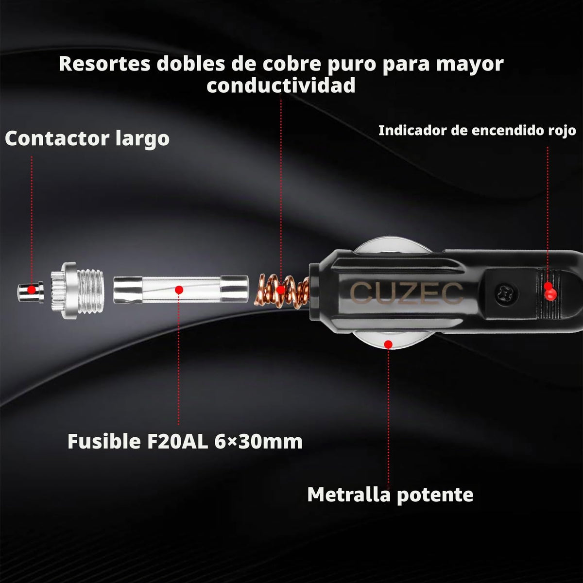 Cable Adaptador de Alimentación CUZEC Negro Alta Resistencia 14 AWG 20 A para Coche y Bricolaje