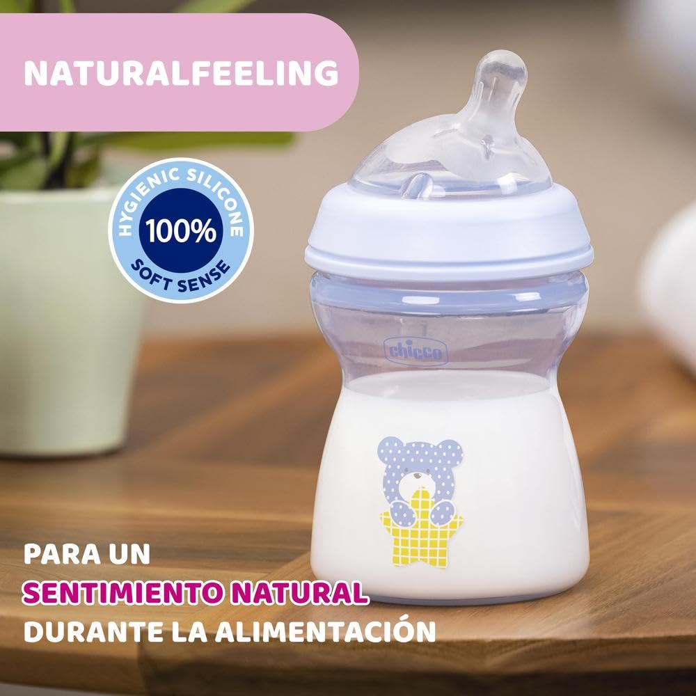 Chicco biberón Natural Feeling 250 ml azul para bebés, 1 Unidad