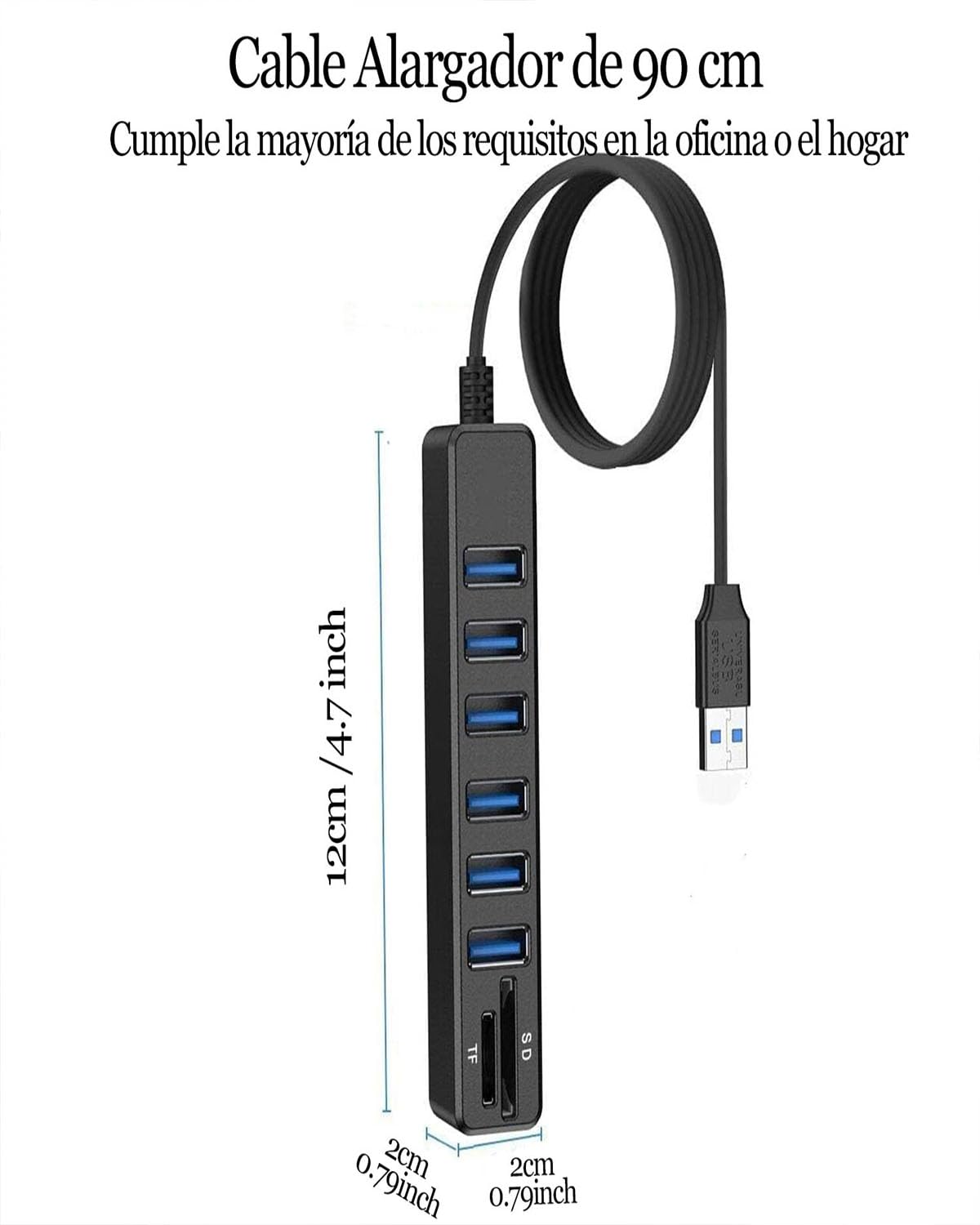 Hub USB 2.0, Multicontacto USB con 6 Puertos USB Incluyendo Lector de Tarjetas de 2 Solts SD/TF (Micro SD), 8 en 1 Conector Múltiple USB Adaptador Extensión Splitter para PC, Portátil, MacBook Pro/Air