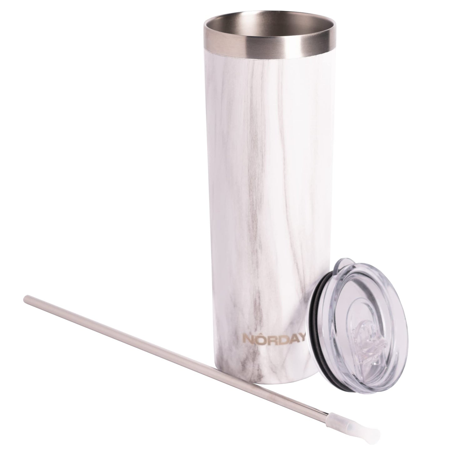 Vaso Térmico Norday Blanco Mármol de 660 ml Doble Pared Antiderrame 24hs para Mujer y Hombre