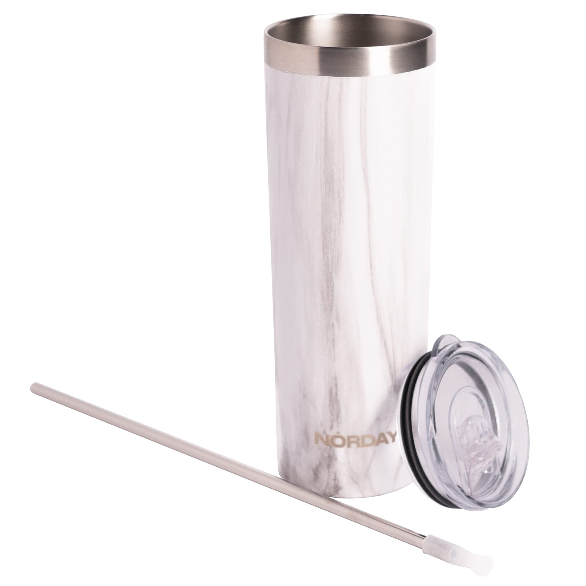 Vaso Térmico Norday Blanco Mármol de 660 ml Doble Pared Antiderrame 24hs para Mujer y Hombre