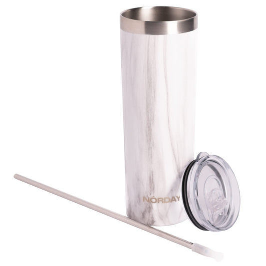 Vaso Térmico Norday Blanco Mármol de 660 ml Doble Pared Antiderrame 24hs para Mujer y Hombre