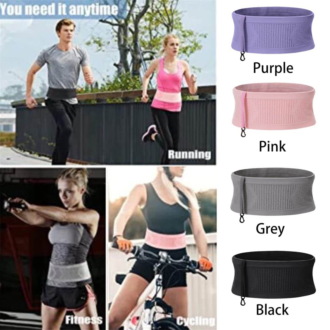 Bolsa De Cintura Oculta Transpirable De Punto Multifuncional, Cinturón Ajustable De Gran Capacidad Para Correr, Bolsa De Cintura Universal, Riñonera Ajustable Suave Delgada (Pink,S)