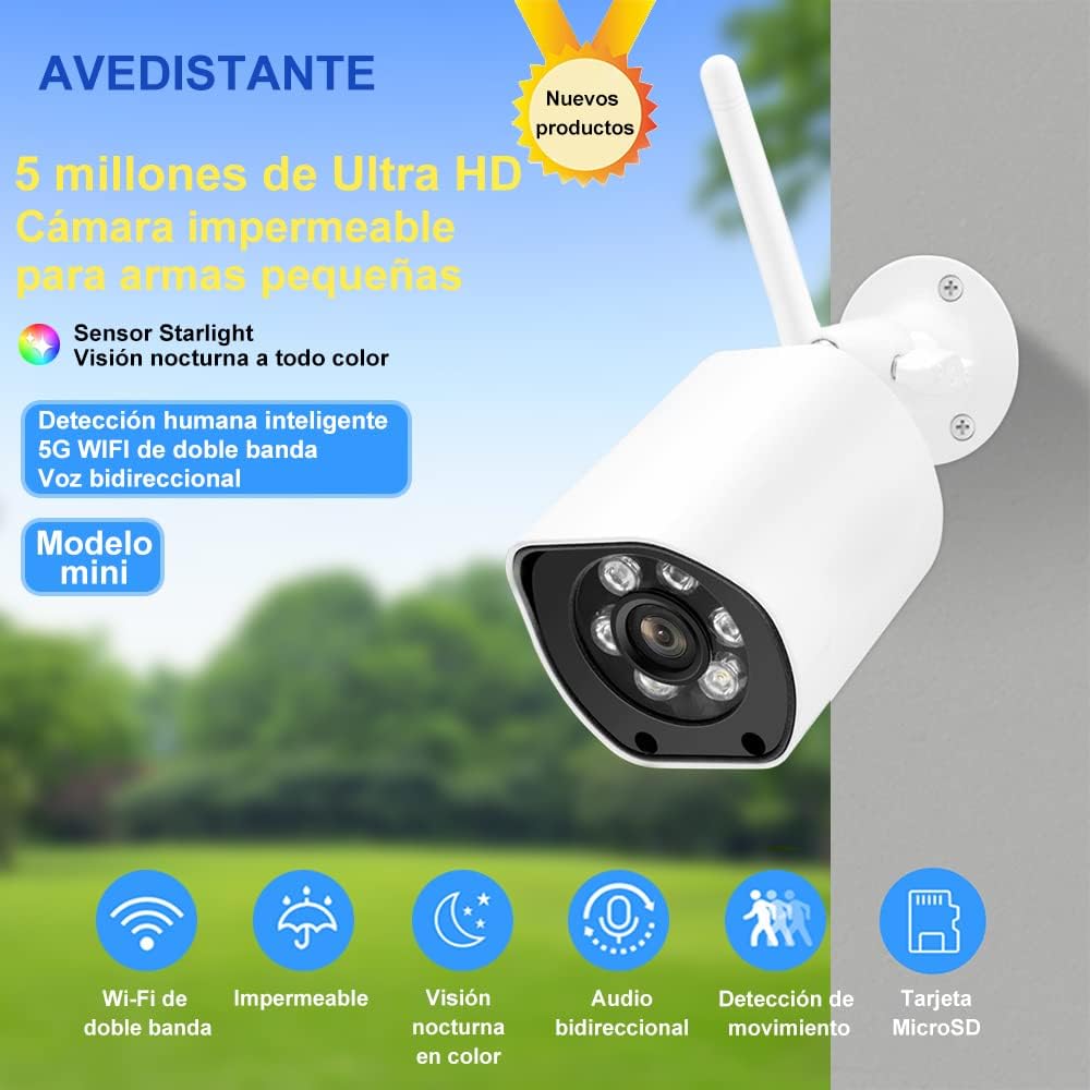 Cámara de Seguridad Exterior KAMYSEN WiFi IP66 Impermeable con Visión Nocturna y Audio Compatible Android/iOS