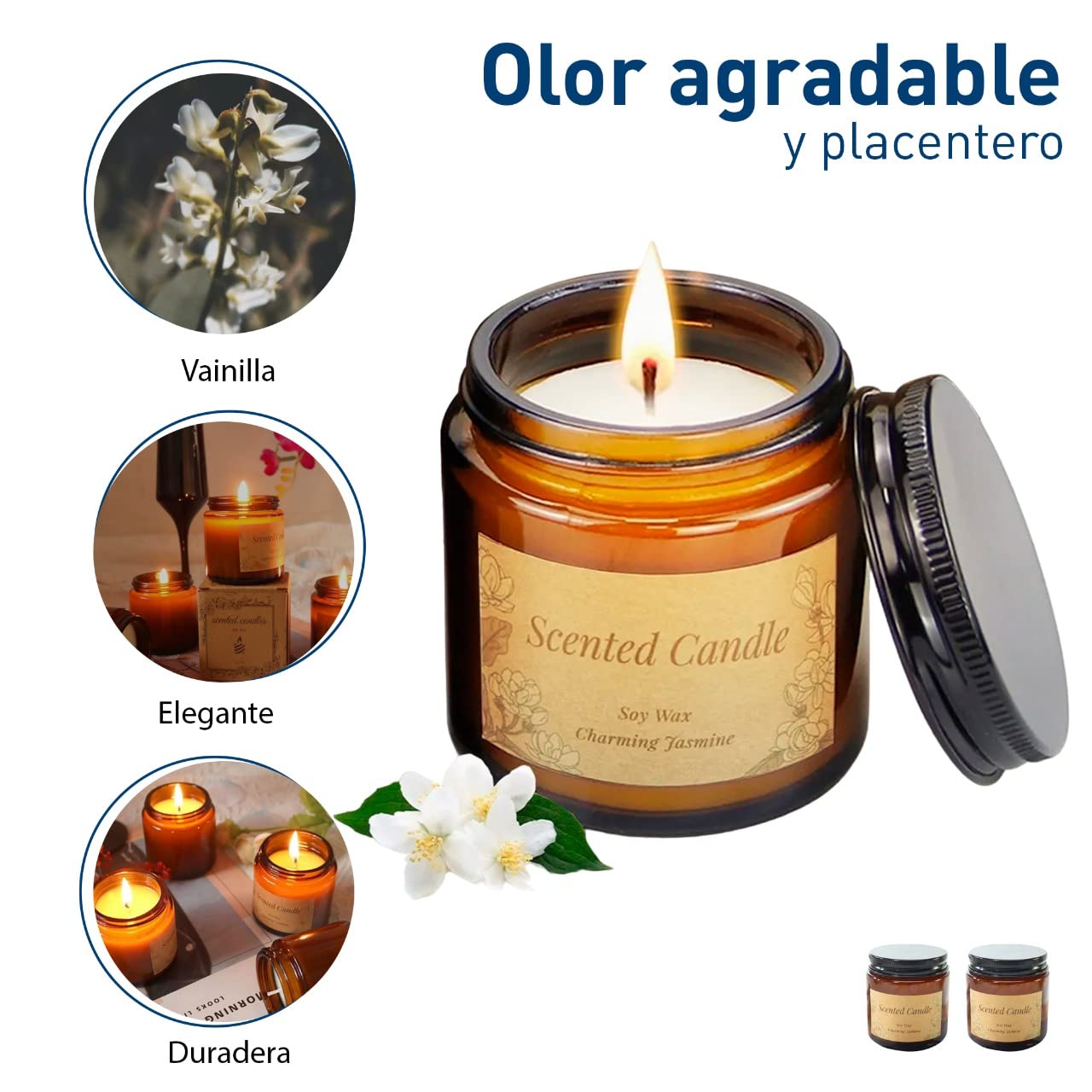 Set de Velas Aromáticas Bluelander Vainilla, Campanilla y Lavanda 100% Cera de Soya Decorativas (3 Piezas)