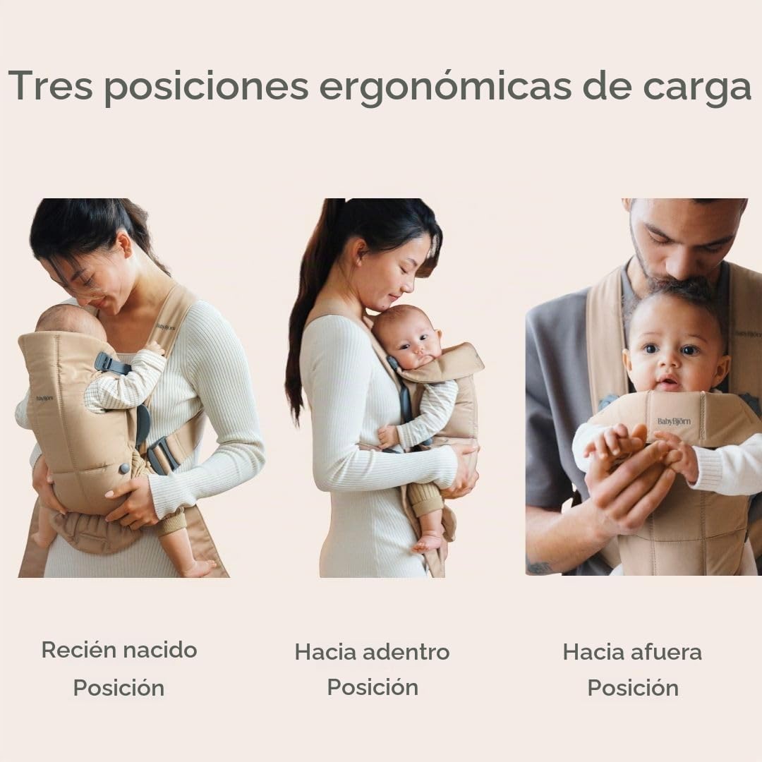 BabyBjörn Canguro Portabebé Mini, Beige, Woven | Para recién nacidos, de 0 a 12 meses (3.2–11 kg), ergonómico y fácil de usar