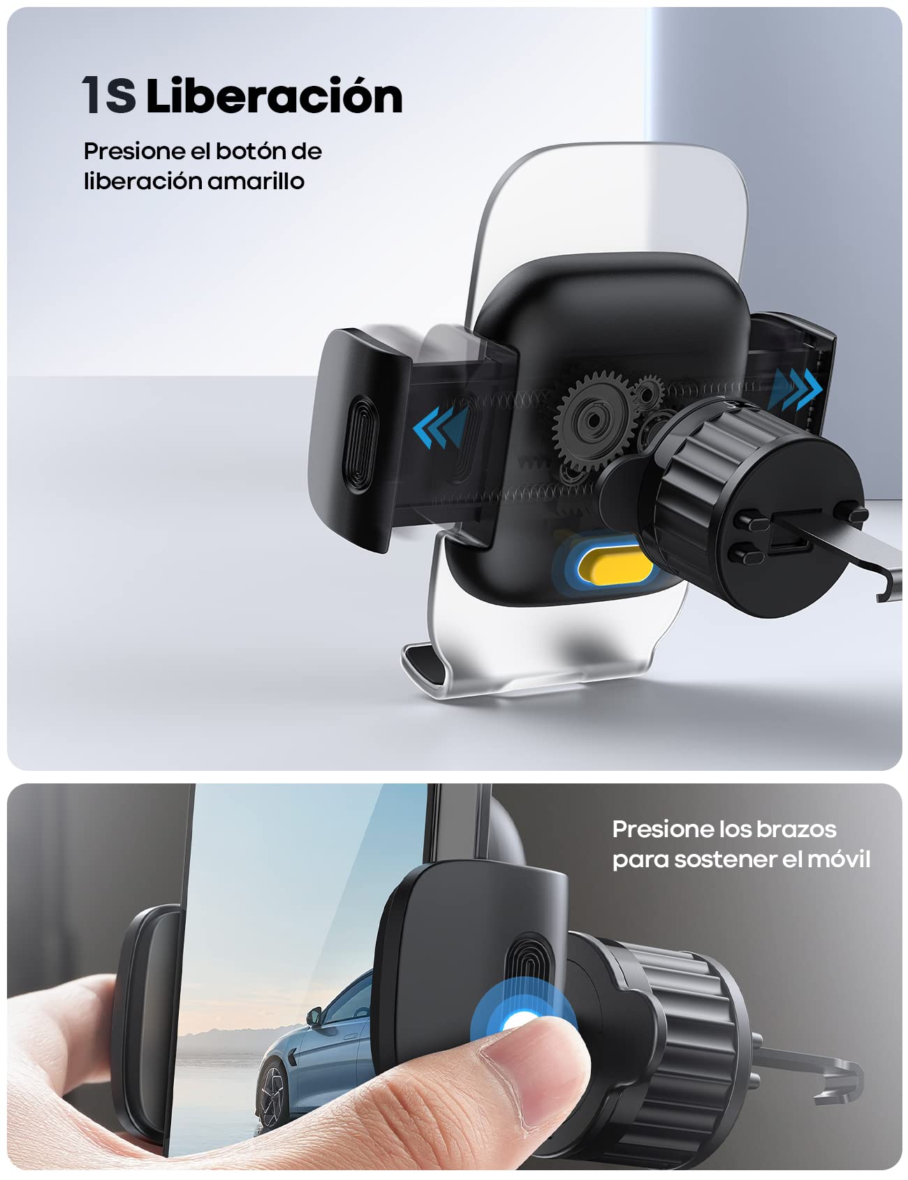 Lamicall Soporte Celular Auto, Porta Celular para Auto - [Clip Elástico Automático] Soporte para Celular Automovil, Porta Carro, Soporte Coche iPhone Smartphone Android Celular de 4 a 7 Pulgadas
