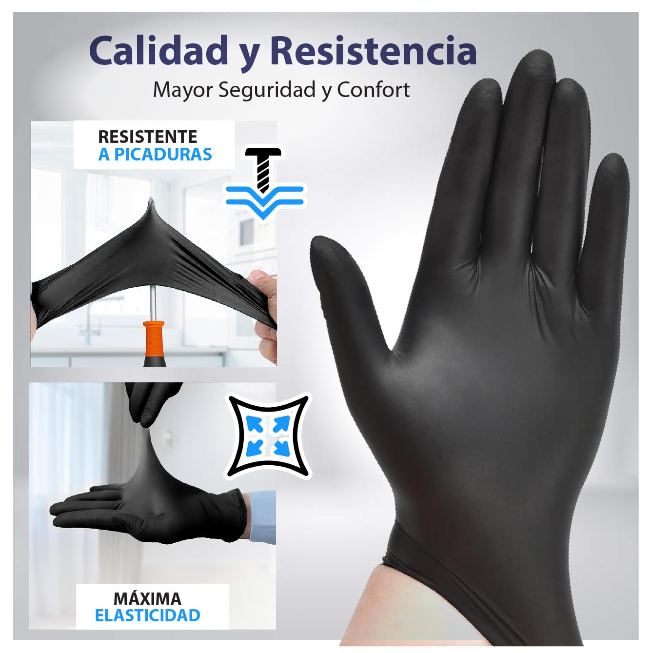 Best Trading 100 Guantes de Nitrilo Color Negro: Libres de Látex, Ajuste Perfecto sin Polvo, Guantes Premium con Tecnología Touchscreen. Seguridad y Funcionalidad en tus Manos (Grande)